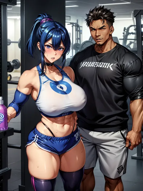 score_9、score_8_up、score_7_up、score_6_up、score_5_up、score_4_up、evaluation_Explicit、 break (1 girl、Huge chest and huge biceps)、Dark-skinned woman、Sports bra and shorts、At the gym、Sweaty、I have a water bottle。 break 18 歳、Skin Dentition、Muscular woman、Punk Ro...