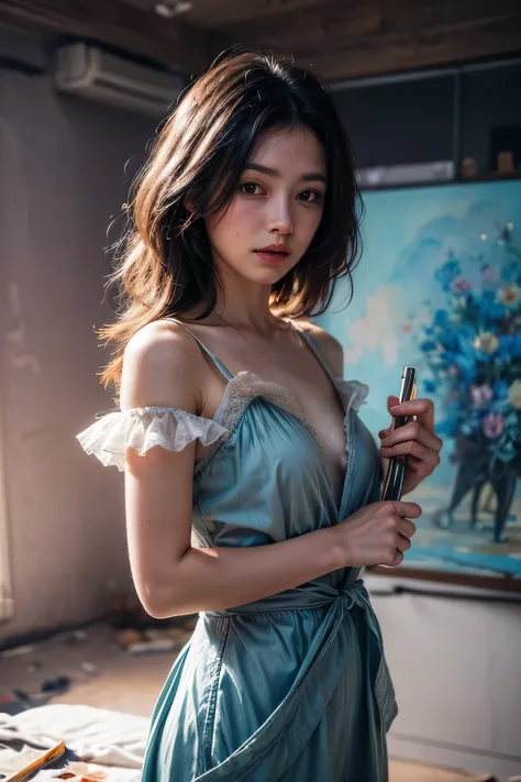 ((Best quality, 8k, Masterpiece :1.3)),1girl,flower, Lisianthus ,in the style of light pink and light azure, dreamy and romantic compositions, pale pink, ethereal foliage, big and full 胸,playful arrangements,fantasy, high contrast, ink strokes, explosions,...