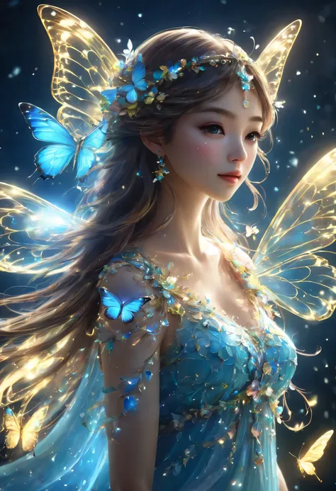 flapping in the darkness((butterfly々))、shine、as beautiful as a dream、it touches my heart..,butterfly々:blue:illumination:shine,da...