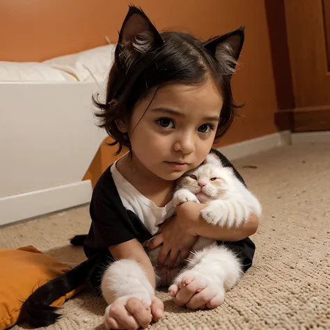 Genera un gato bebe naranja, blanco y negro