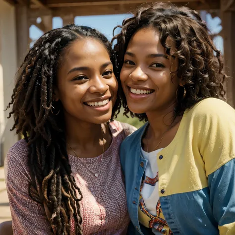 The image of two African American sisters hanging out and enjoying each others company, one sister with their hair in dreadlocks, one sister with curly brown hair, laughing and sharing joy, is reminiscent of the works by artist Kadir Nelson. Known for his ...