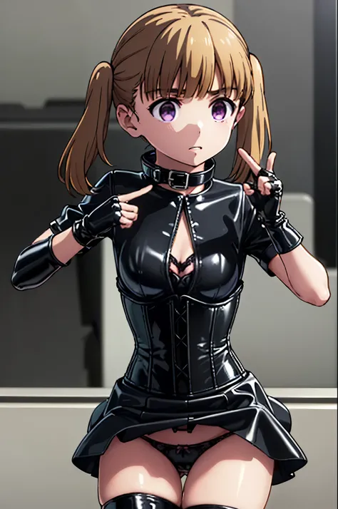 (((chibi)))、(((Lori)))、(((low length)))、(((Child body type)))、(((Elementary school girl)))、Slightly chubby、BDSM、Queen、mistress、One girl、solo、(((Long gloves covered to the fingertips in black latex:1.4 )))、(((Black latex corset dress:1.4)))、(((The corset dr...