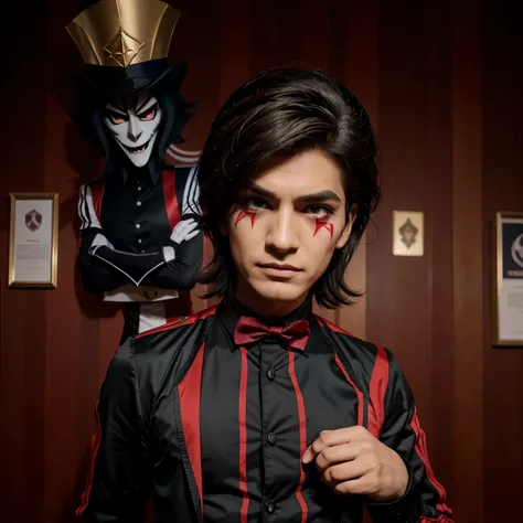 Alastor from the animated series Hazbin Hotel with the uniform of the Mexican soccer team Las Chivas Ralladas del Guadalajara 