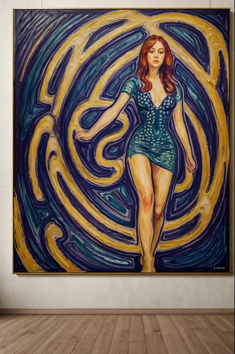 (full body), An attractive girl wrapped in the skin of a spotted jaguar ((Edvard Munch style)), The right details, perfect, ((oil painting)), Bright color, ((masterpiece)), Impression, Extreme Detail, perspective, 8K