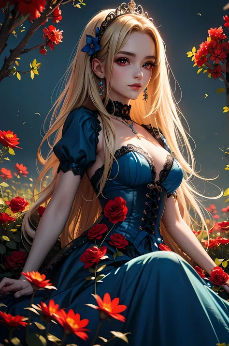 high details, best quality, 16k, RAW, [best detailed], masterpiece, best quality, (extremely detailed), full body, ultra wide shot, photorealistic, dark fantasy art, goth art, RPG art, D&D art, a picture of a dark female fairy resting in a flower meadow, e...