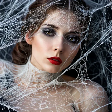 a woman entangled in the spider's web, cobweb