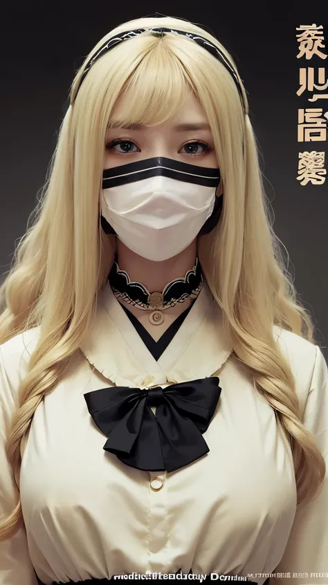 nsfw, highest quality, masterpiece, 8k, Ultra-high resolution, (Realistic: 1.4), 1 girl, Beautiful Face, Symmetrical eyes, big, Perfect Body Proportions, ((Long Hair))、((blonde:1.5)), Cover your mouth with a mask、Maid、((白と黒のゴスロリMaid服:1.4)), Viewer&#39;sigh...