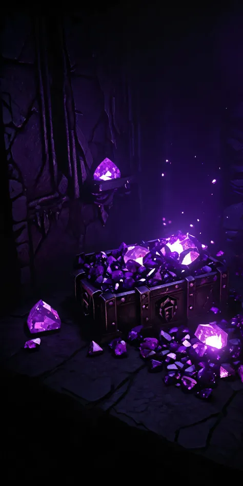 (((darkest dungeon style))), ((darkest dungeon item)), items art, amethysts, many purple gems, glossy amethysts, dark background, (dark lighting), many shadows, cold lights, dark art, highly detailed, extremely detailed, masterpiece