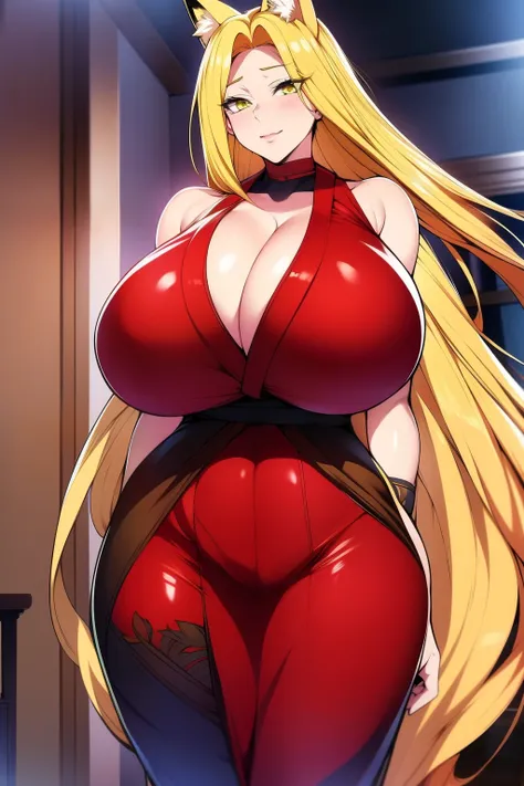 An anime-style artwork depicting Kousaka Shizuru from the game Honkai star rail.

Tags: Kousaka Shizuru, anime, detailed eyes, detailed lips, ass, bare shoulders, (blonde hair:1.4), (white short kimono:1.1), cleavage, long hair,  solo, huge breasts,  (yell...