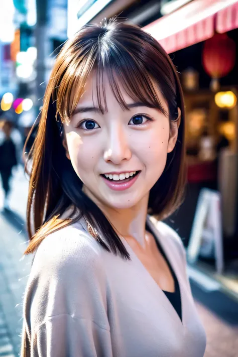 Masterpiece, 8K, high quality, high resolution, beautiful Japanese woman, 30 years old, (detailed face, detailed eyes), ((Open mouth wide, surprised face)), alone on the street, full-body photo