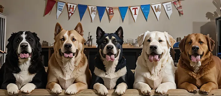 picture of many big breed dogs having a party, remove backround