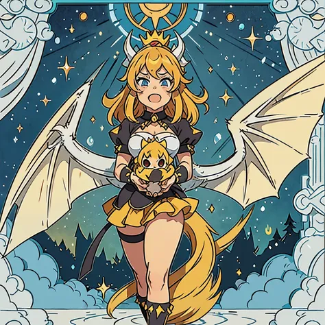 bowsette koopa with dragon wings looking at the sky while crying