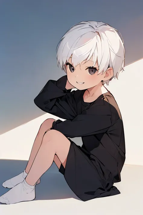 (NSFW:0.9),(little boy:1.4), solo, full body, sitting, dynamic angle, white hair, frilled, 3yo, white hair, noon, sunny sky, smile, wearing cute kids shirt, black eyes, The composition should exude a blend of innocence, The background should be visually pr...