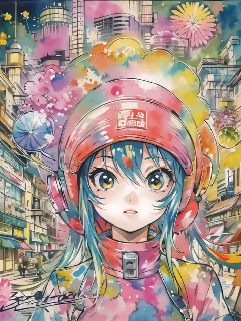 Akira Toriyama style、style、8K quality, Kawaii Design, intense watercolor, watercolor detailed art, watercolor splash, surreal, avant-garde pop art, Beautiful and expressive paintings, Beautiful artwork illustration, very colorful tones, wonderful, cool bea...