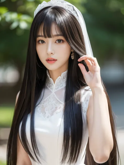 　((Full Shot:1.3))　(big 1.4)　((highest quality)), ((masterpiece)), (Get used to it), Perfect Face　(1 girl)　(Japanese)　(She is 24 years old、The most beautiful fantasy girls in Japan)　((highest quality)), ((masterpiece))　((Her incredibly straight, waist-leng...