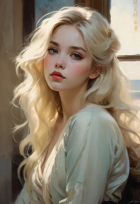 (best quality,realistic:1.2),ultra-detailed,blonde hair,malcolm liepke style,mucha,frontage,1girl,black hair,long hair,detailed ...