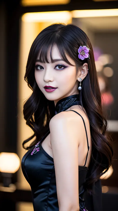 best quality、ultra-detailed、4k、Japanese、Seductive beauty、seductive adult woman、Pretty Woman、cool girl、Villainess、brainwash、Fallen into evil、smirk、Evil look、Wicked Smile、evil、Brown hair、wavy hair、swept bangs、dark makeup、dark makeup、piercing eyes、hollow eyes...