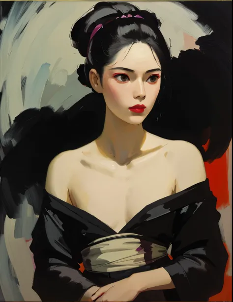 malcolm liepke painting on sensual illustration of an elegant samurai, riot games concept art beauty, eerie, the model draped in flowing, thick oil painting, extremely soft colors, vibrant, highly detailed, , oil on linen,  high contrast, dramatic, refined...