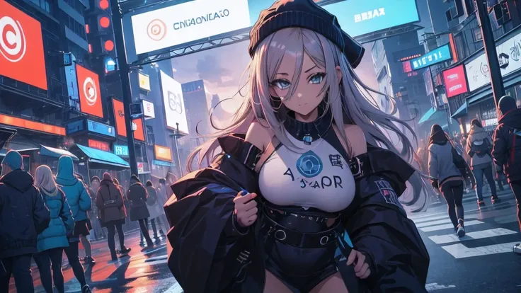 chicas anime posando en una ciudad por la noche., oppai ciberpunk, anime ciberpunk art, anime ciberpunk, arte del anime ciberpun...