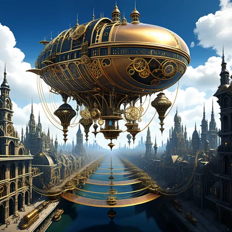 Transport yourself to an alternate reality where Leonardo AI is integrated into a steampunk-inspired city. Picture airships hovering above ornate clockwork towers, with gears and brass mechanisms intermingling with advanced technology. The fusion of steamp...