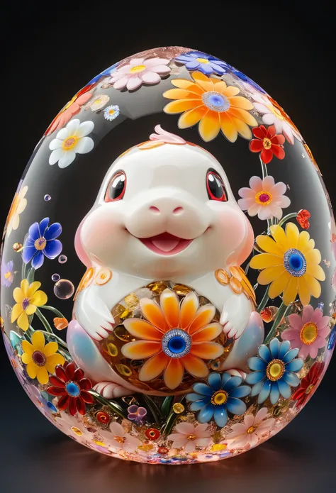 millefiori glass style,imagine a head sculpture of chansey, the beloved pokémon known for its egg-shaped body and nurturing natu...