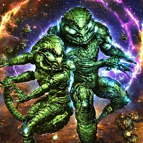 Space warriors against reptilian humanoid aliens 