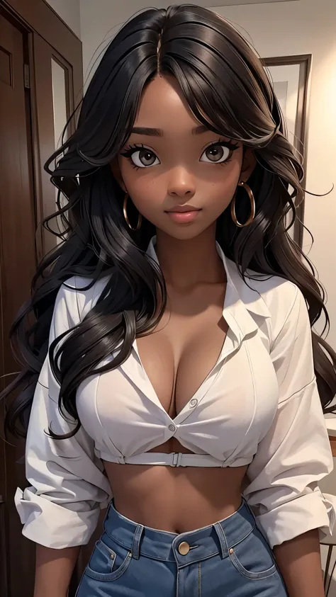 (masterpiece, best quality), deep ebony 1girl, beautiful face, wavy hair