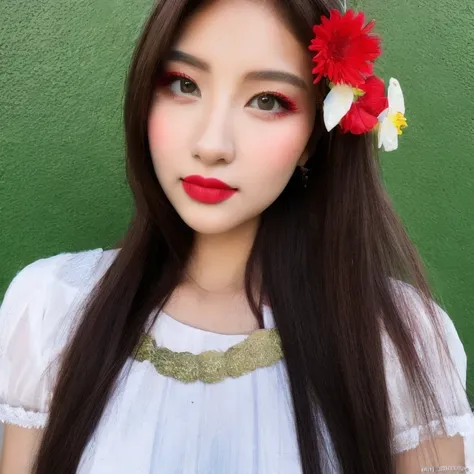 a woman with long hair and a flowered dress standing in front of a wall, lalisa manobal, bae suzy, inspired by Ma Yuanyu, ruan jia beautiful!, lalisa manoban of blackpink, sha xi, inspired by Huang Ji, she has black hair with bangs, cai xukun, full body xi...