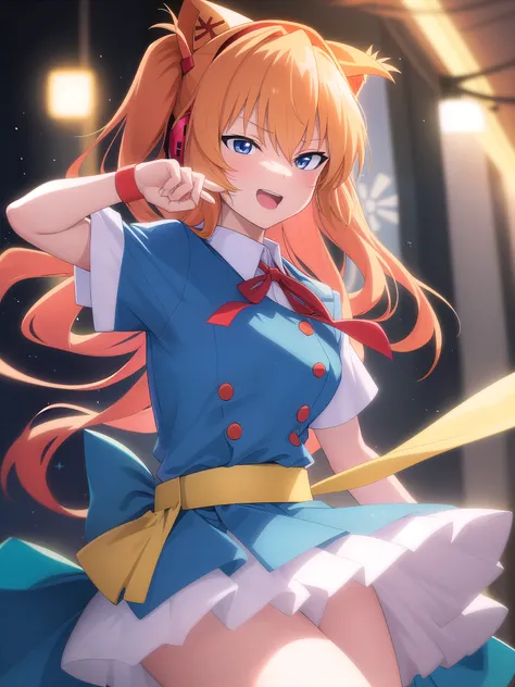 Sugar Angle, Asuka Langley Soryu, (Soryu Asuka Langley:1.5), blue eyes, Hair between the eyes, headgear, Interface Headset, Orange Hair, Both sides up, anger, Open your mouth,
壊す blue dress, clavicle, dress, neck ribbon, pinafore dress, red ribbon, ribbon,...