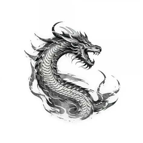 asian style dragon tattoo, sketch type, line art vector, (high quality, tattoo:1.2), asian style tattoo of a Embodying Strength and Wisdom: A Majestic Chinese Dragon, detailed scales, vibrant colors, intricate linework, powerful presence, mystical aura, dy...