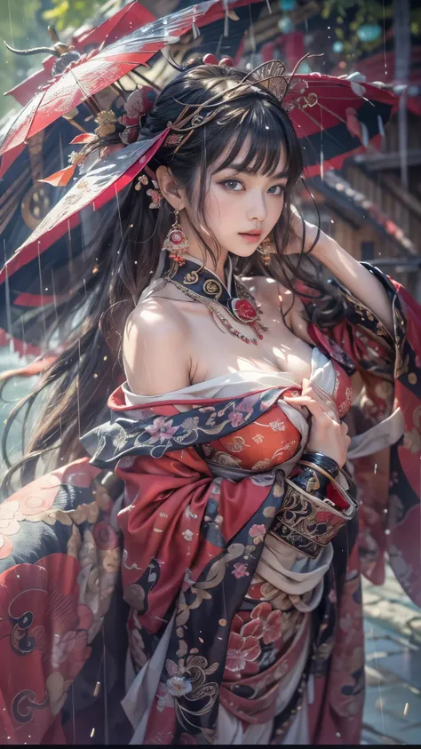 (Mysterious:1.3, 16k, highest quality, masterpiece, Ultra-high resolution), ((rain, From below)), Perfect dynamic composition:1.2, Highly detailed skin and facial textures:1.2, Professional camera work:1.1, Mysterious肖像画:1.1, Cinematic Light:1.1, Ultra-det...