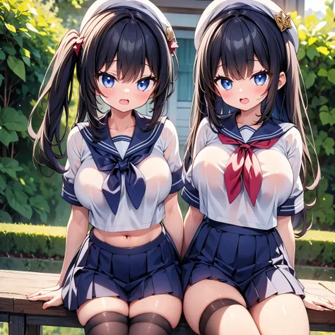 highest quality,wonderful,finely,extremely detailed CG Unity 8K wallpaper, (3 girls, cute eyes, sailor uniform, clothed), (huge breasts), (open mouth:1.1), (long tongue:1.1), (mouth drool:1.1), (Black knee socks:1.1),(Thighs:1.1),(Waistline:1.1)