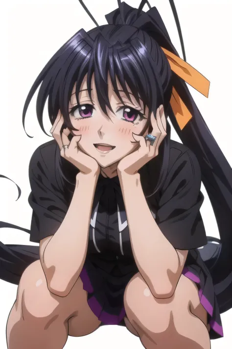 Himejima Akeno、Long Hair、(draw the eyes:1.2)、one person 、smile 、blush
、Leaning forward
、Looking up
、Open your mouth
、Black tight skirt
、Squat with your legs apart
、Make a ring with your fingers in front of your face
、(highest quality) 、(Fine skin:1.3)