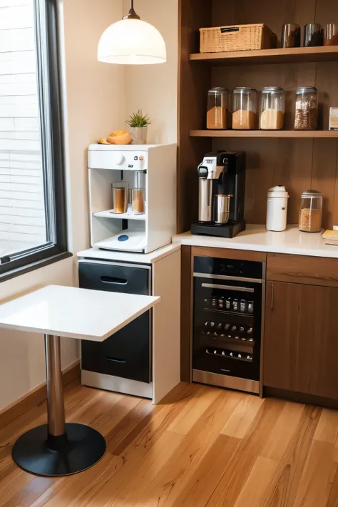 Company pantry，Flat illustrations，There was a coffee machine on the table