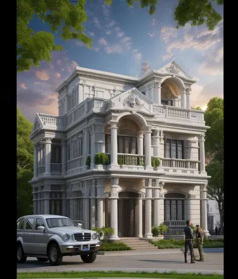 realistic photo multistory building, neo - classical style, realistic building (super detailed), high quality architectural art,...