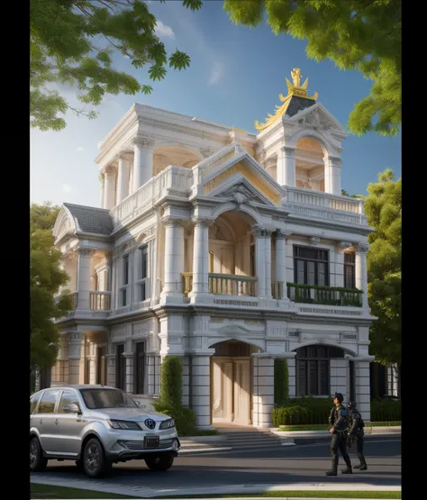 realistic photo multistory building, neo - classical style, realistic building (super detailed), high quality architectural art,...