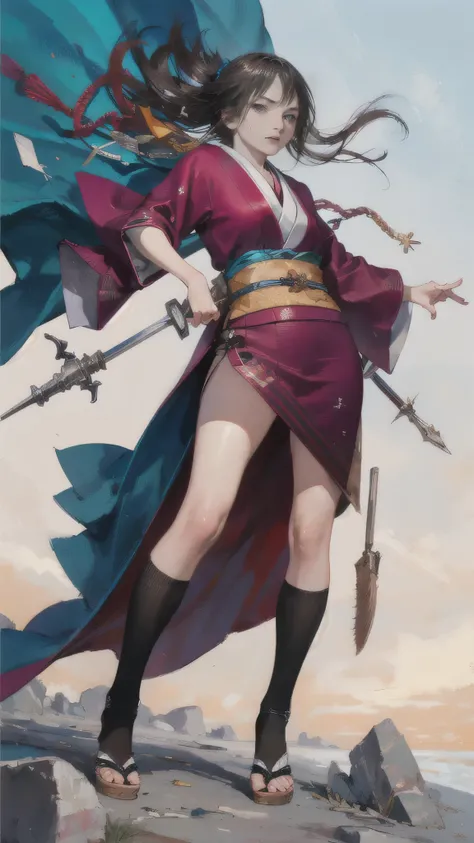 (highest quality,High resolution),Detailed portrait of a Japanese woman who is an Iaigiri master,22 years old, 1 female, [A suit made of high-quality fabric],[Sensual,attractive],[Disheveled Hair],Showing off agility,[whole body],Attacking from a crouching...