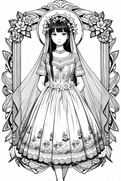 line drawing flower dress　Sacred