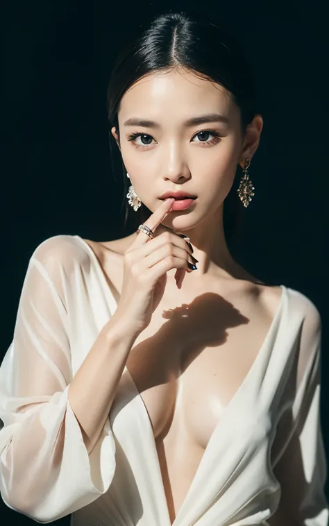 1 FEMALE-FOCUSED, A BEAUTIFUL FEMALE MODEL HAS A COSMETIC BOTTLE IN HER HANDS, WEARING WHITE SHIRT, THE MODELS SKIN IS HEALTHY AND CLEAR, AND THE COSMETICS BOTTLE SHINES LUXURIOUSLY, SKIN CARE, FLOWER, COSMETICS COMMERCIAL PHOTOS, CLEAN ATMOSPHERE, IN THE ...