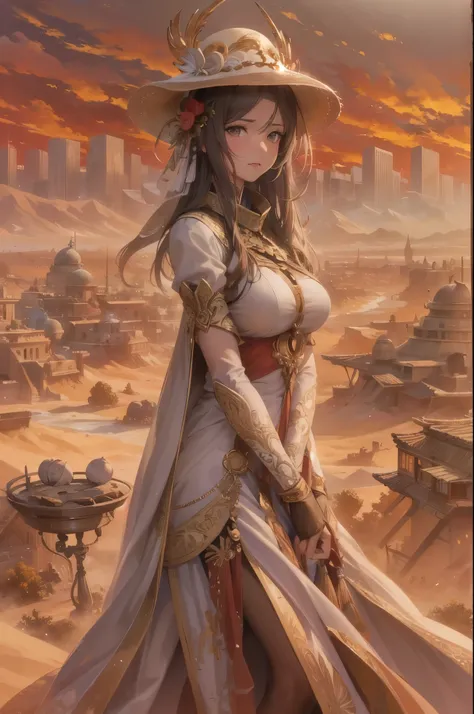 ((highest quality)),(Ultra-high resolution),(Very detailed),(Detailed Description),((The best CG)),(A masterpiece),Ultra-precise art,Amazing drawing art,(Art with precise detail:1.5), (Adult female:1.5), desert,, town