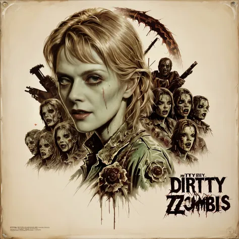 dirty zombies - original motion picture soundtrack, [ oil painting ], horror film, a beautiful woman in the center poses in a se...