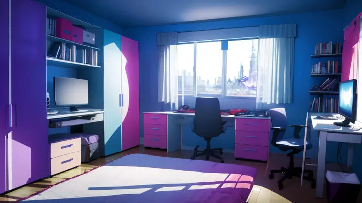 ((bedroom)),bed,computer,pillow,gamer-style room,(best quality:1.2),ultra-detailed,HDR,UHD,studio lighting,extreme detail description,vivid colors,landscape,colorful lighting,(style:anime),bedroom famale,gamer room, computer,(red pastel)