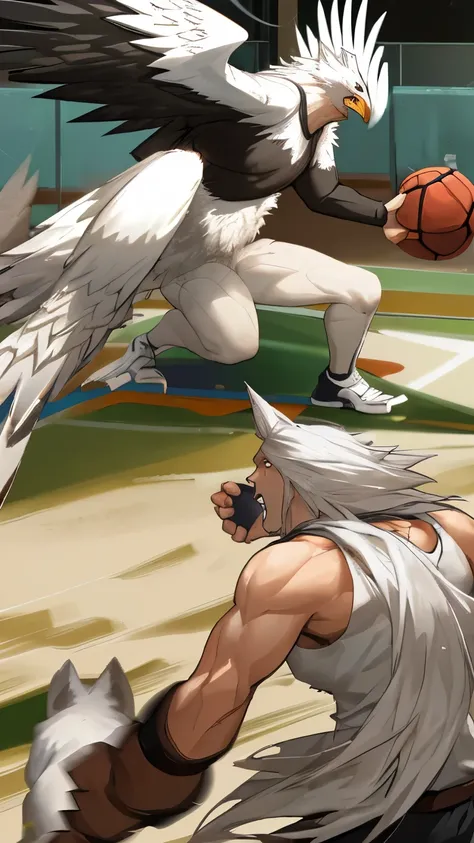 eagle man vs white wolf playing ball