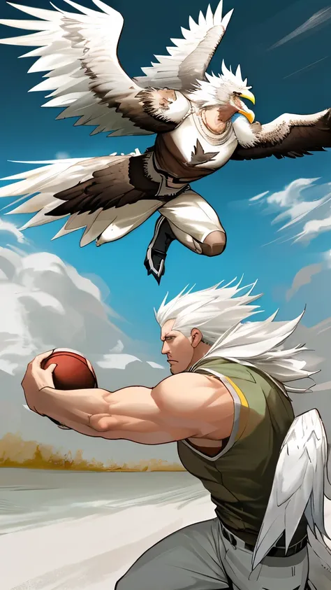 eagle man vs white wolf playing ball