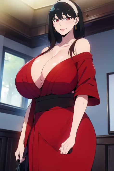 an anime-style artwork depicting yor from the anime spy x family

tags: yor forger, holding, black hair, (shot kimono:1.1), hair...