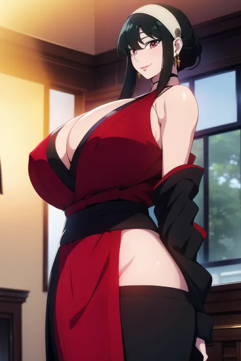 An anime-style artwork depicting yor from the anime spy x family

Tags: Yor Forger, holding, black hair, (shot kimono:1.1), hairband,  sidelocks,  looking at viewer,  bare shoulders, standing,  earrings,  short hair with long locks, jewelry, closed mouth, ...