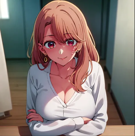 1girl, alone,Miyako saitou,(White_jacket),(red bra),(Deep_cleavage), long_sleeves,jewelry,collarbone, earrings,open_clothes,
pink eyes,light_brown hair,eyebrows_visible_through_hair,bangs
1 girl, 20yo,Young female,Beautiful Finger,Beautiful long legs,Beaut...