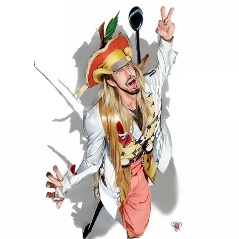 cartoon of a man with a hat and a long tongue sticking out, gyro zeppeli, from one piece, official art, chef saitama one punch man, lecherous pose, nicholas cage as monkey d luffy, by Okada Beisanjin, ren and stimpy style, miyamoto abduzeedo, official artw...