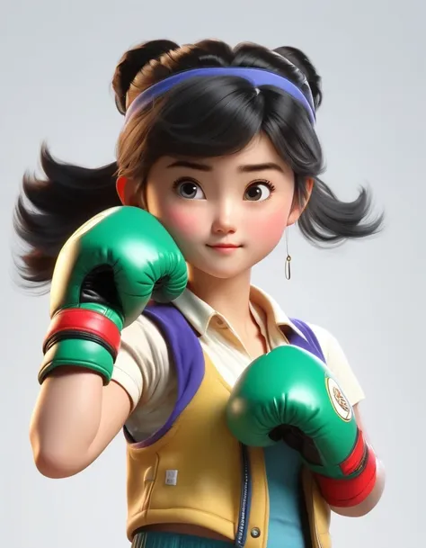  Boxing Girl, cute girl with round eyes, full body, boxing gloves, vest line, low saturation Pixar super details, looking at the audience, highly detailed, macaron color, POP MARTs figure, white background, best quality close-up avatar. Ultra detail. Ultra...