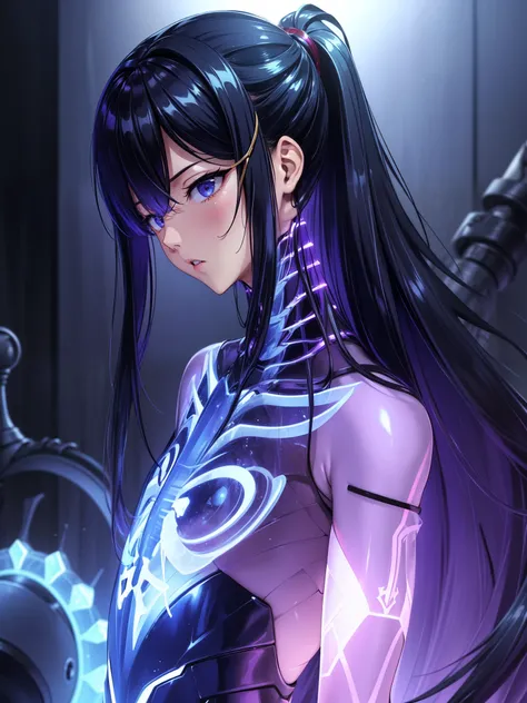 (score_9、score_8_up、score_7_up、score_6_up、score_5_up、score_4_up)、1 girl、looking at the camera、Parted lips、Long Hair、TranslucentVisibility、hologram、X-ray、see through body、Translucent skin、Skeleton、Glowing Skin、Chiaroscuro、Depth field、SF、From the side、